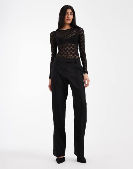 ASOS DESIGN – Svart body i skir spets med långa ärmar, 2 av 4