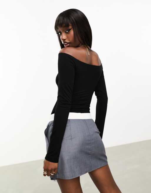ASOS DESIGN – Svart body med rysch framtill och bardotringning, 2 av 4