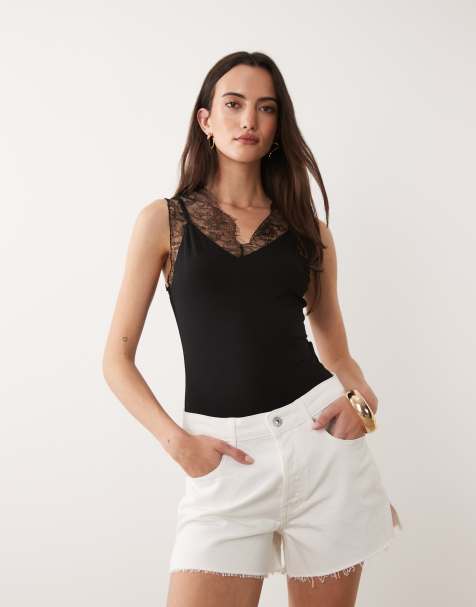ASOS DESIGN – Svart body med spetsdetaljer - view 1