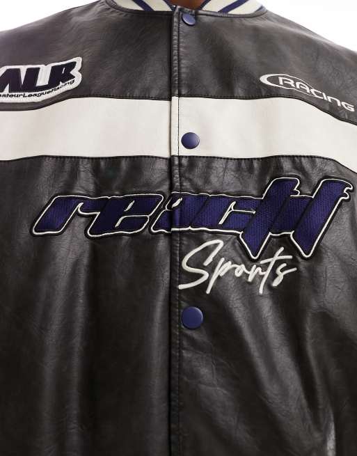 ASOS DESIGN – Svart bomberjacka i motocross-stil och oversize av tvättad läderimitation, 3 av 4