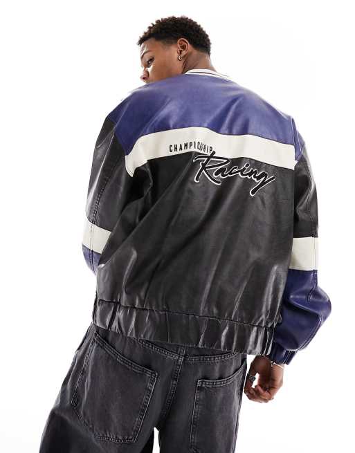 ASOS DESIGN – Svart bomberjacka i motocross-stil och oversize av tvättad läderimitation, 4 av 4
