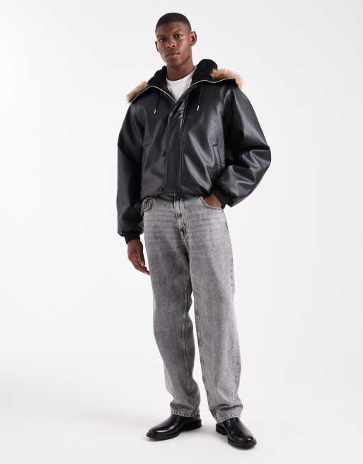 ASOS DESIGN – Svart bomberjacka i oversize med fuskpälshuva, 2 av 5
