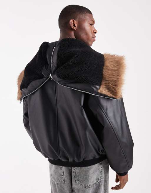 ASOS DESIGN – Svart bomberjacka i oversize med fuskpälshuva, 3 av 5