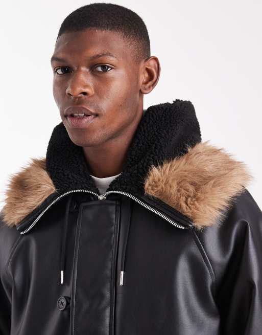 ASOS DESIGN – Svart bomberjacka i oversize med fuskpälshuva, 5 av 5