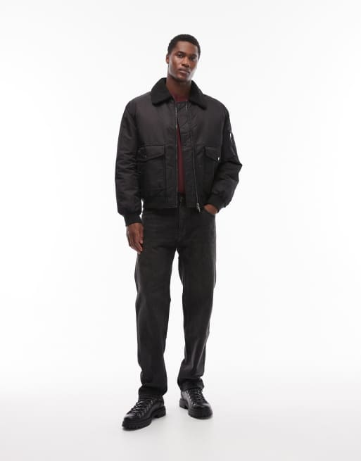 ASOS DESIGN – Svart bomberjacka i oversize med teddykrage, 2 av 5