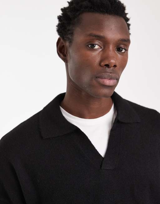 ASOS DESIGN – Svart, borstad, stickad tröja i oversize med notchkrage, 5 av 5