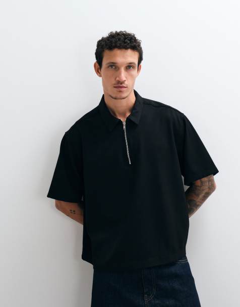 ASOS DESIGN – Svart, boxig skjorta i oversized fit med kort dragkedja - view 1
