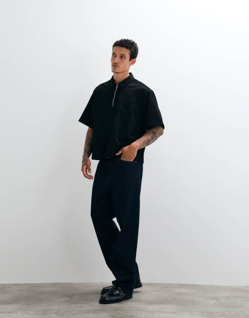 ASOS DESIGN – Svart, boxig skjorta i oversized fit med kort dragkedja, 2 av 5
