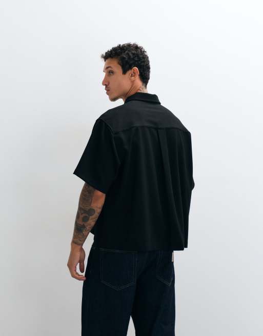 ASOS DESIGN – Svart, boxig skjorta i oversized fit med kort dragkedja, 3 av 5