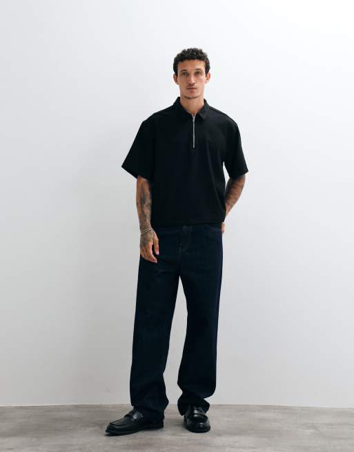 ASOS DESIGN – Svart, boxig skjorta i oversized fit med kort dragkedja, 4 av 5