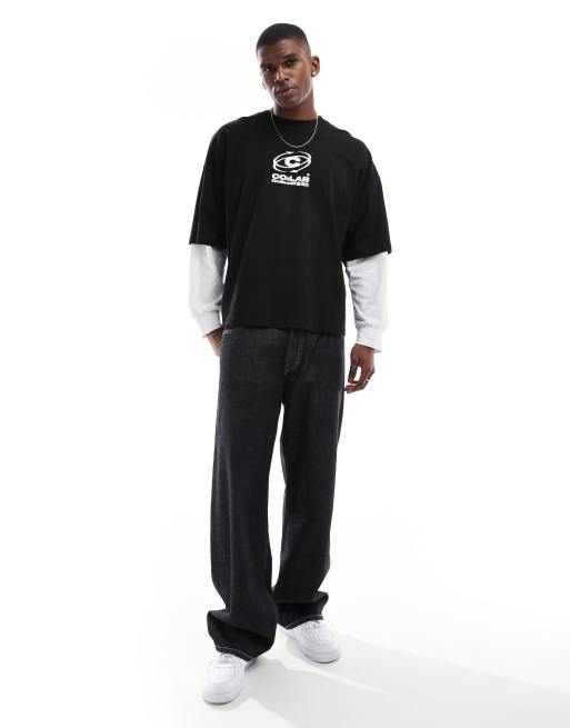ASOS DESIGN – Svart, boxig t-shirt i extra oversize med ärmar i två lager, 2 av 4