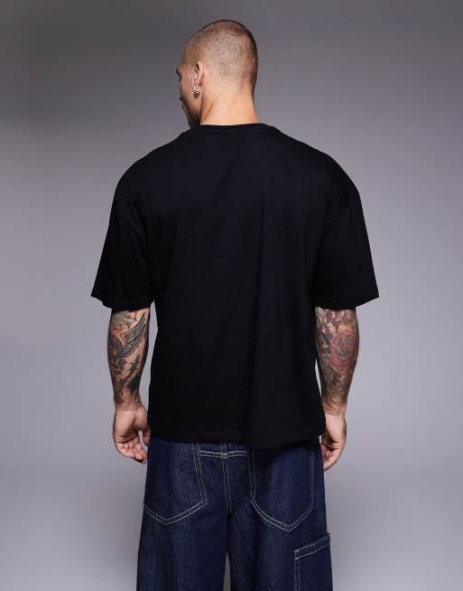 ASOS DESIGN boxy oversized T-shirt with floral graphic in black