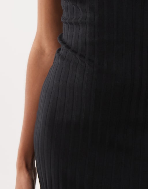 ASOS DESIGN – Svart, bredribbad och ärmlös maxiklänning med djup halsringning, 3 av 4