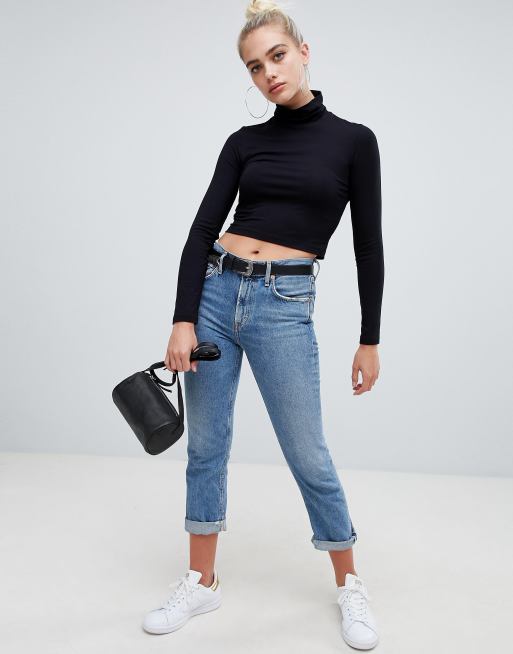 ASOS DESIGN – Svart crop top med lång ärm och halvpolokrage, 4 av 4
