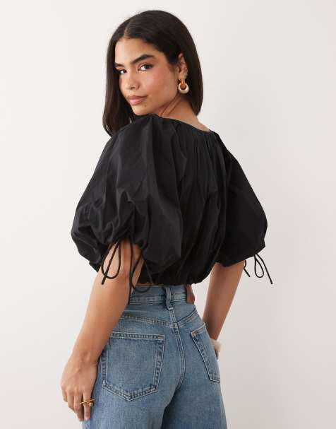 ASOS DESIGN – Svart crop top med puffärmar - view 1