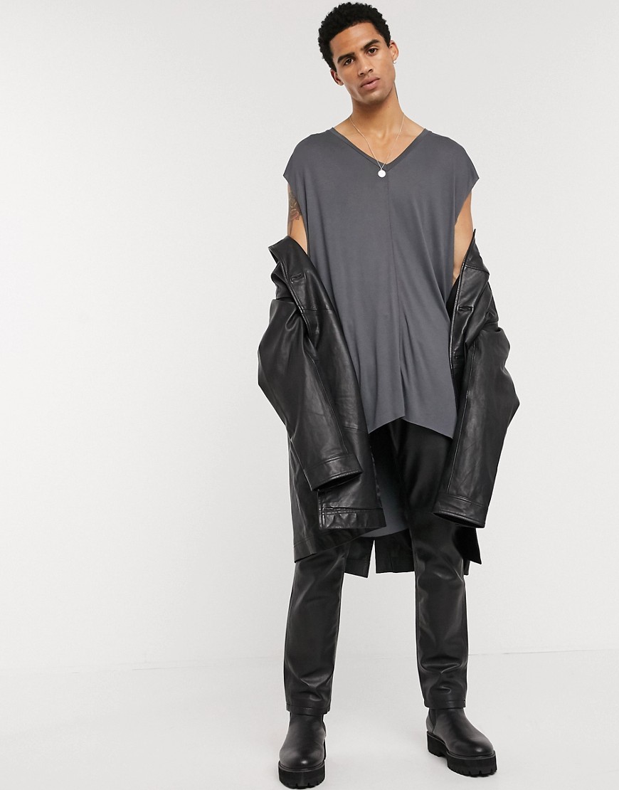 ASOS DESIGN – Svart, draperat linne i longline-modell