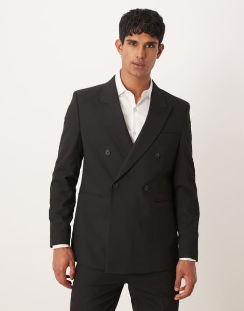 ASOS DESIGN – Svart, dubbelknäppt kavaj med regular fit, del av kostym - view 1