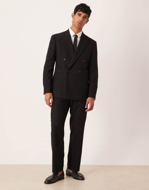 ASOS DESIGN – Svart, dubbelknäppt kostym i ullmix och regular fit - view 1