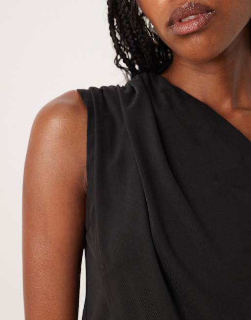 ASOS DESIGN – Svart, enaxlad topp i modal med drapering, 4 av 4