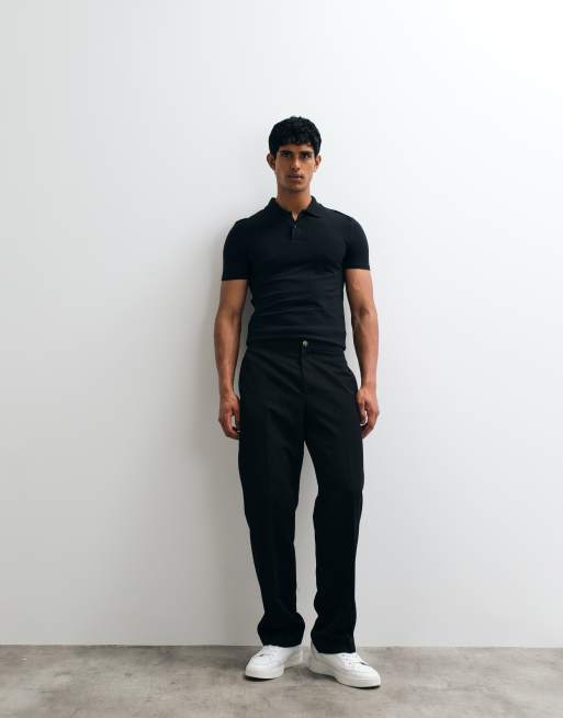 ASOS DESIGN – Svart, enkel pikétröja i muscle fit, 2 av 5