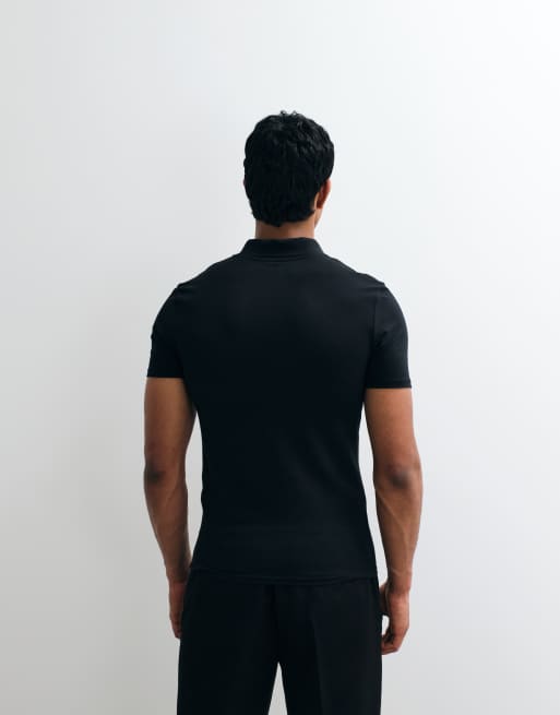 ASOS DESIGN – Svart, enkel pikétröja i muscle fit, 5 av 5