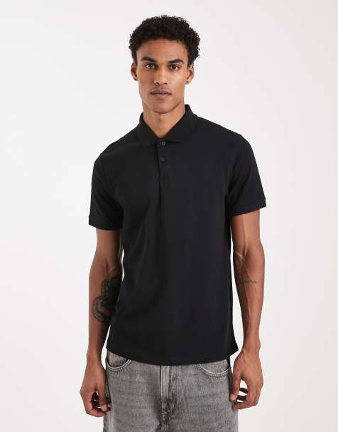 ASOS DESIGN – Svart, enkel pikétröja i regular fit - view 1