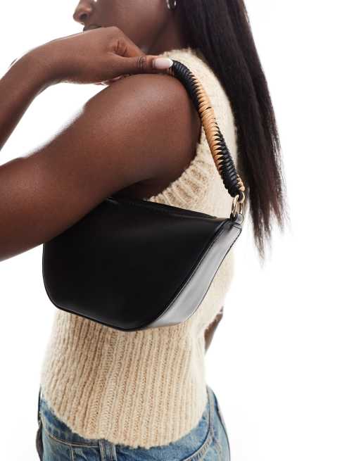 ASOS DESIGN – Svart, enkel, strukturerad väska med vävt handtag