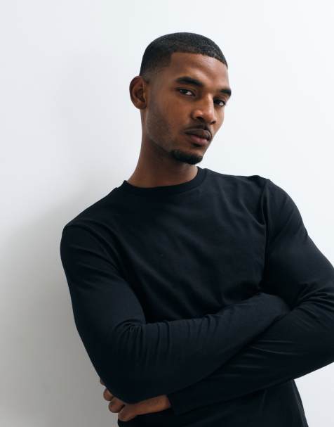 ASOS DESIGN – Svart, enkel t-shirt i regular fit med långa ärmar - view 1