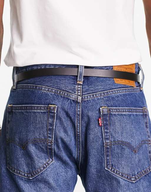 ASOS DESIGN – Svart, extra smalt äkta läderskärp med mattsvart spänne, 3 av 4