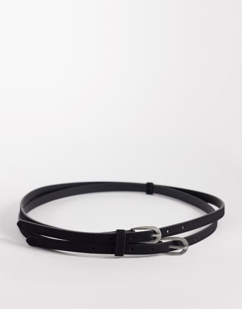 ASOS DESIGN – Svart, extra smalt skärp i mockaimitation med dubbla remmar - view 1