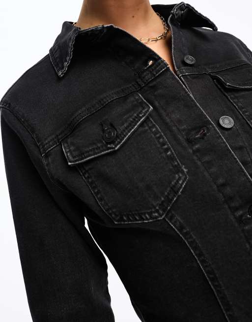 ASOS DESIGN – Svart, figurnära skjortklänning med långa ärmar i denim, 2 av 4