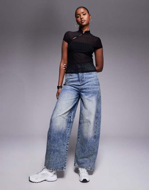 ASOS DESIGN – Svart, figurnära, smockad topp i mesh med ögleknäppning, 2 av 4