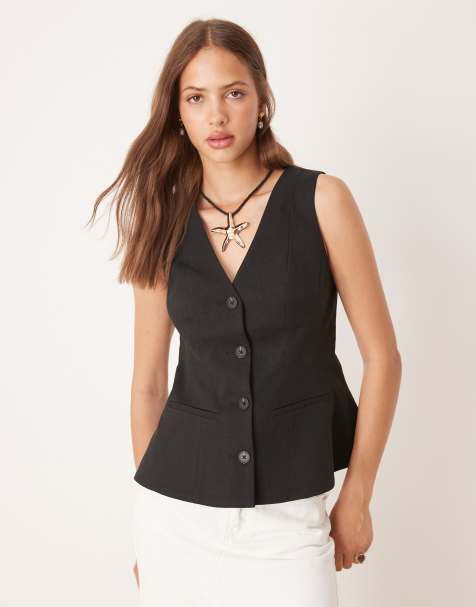 ASOS DESIGN – Svart, figursydd, formad kostymväst - view 1
