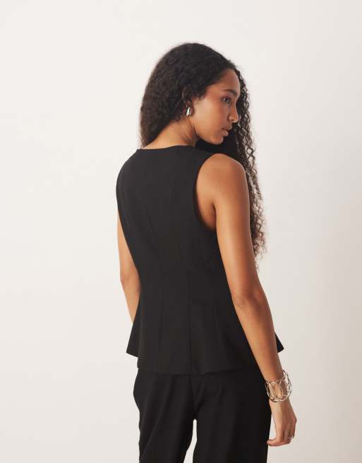 ASOS DESIGN – Svart, figursydd, formad kostymväst, 4 av 4