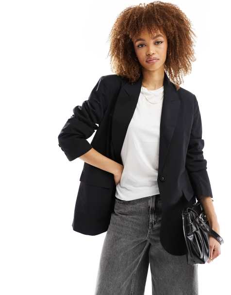 ASOS DESIGN – Svart figursydd kavaj i linne - view 1