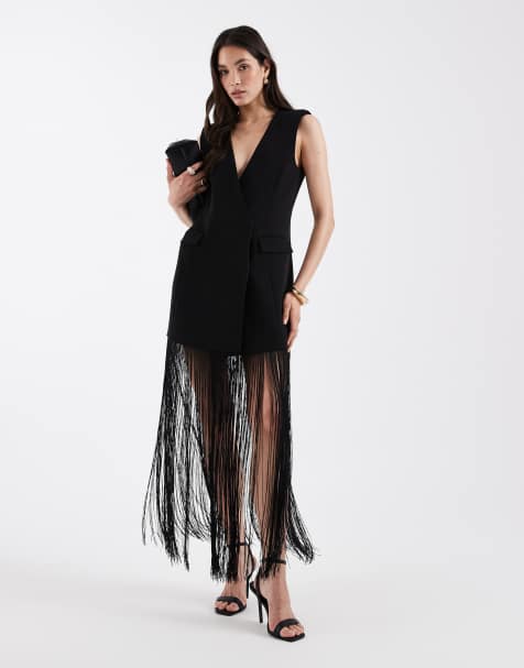 ASOS DESIGN – Svart, figursydd kavaj med fransar - view 1