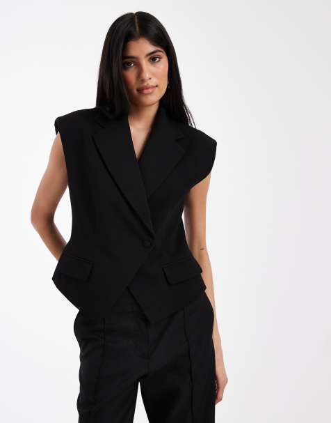 ASOS DESIGN – Svart, figursydd kostymväst med markerad midja - view 1