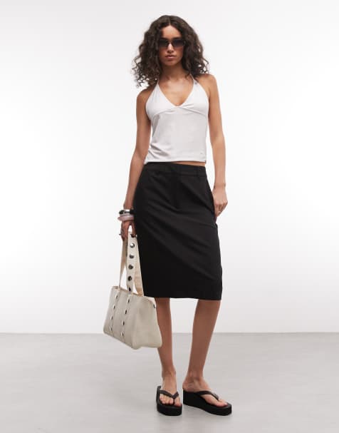 ASOS DESIGN – Svart, figursydd och knälång pennkjol - view 1