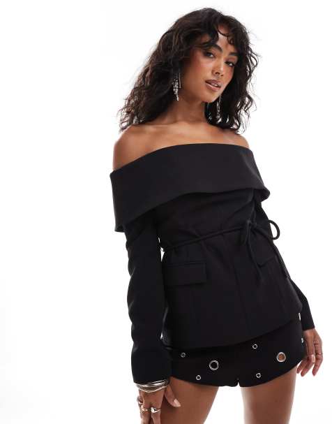 ASOS DESIGN – Svart, figursydd off shoulder-topp - view 1
