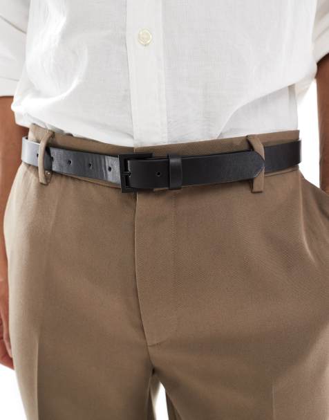 ASOS DESIGN – Svart fint extra smalt bälte i läderimitation med mattsvart spänne - view 1