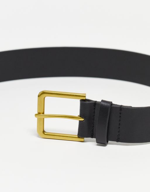 ASOS DESIGN – Svart fint läderskärp med guldfärgat spänne, 2 av 4