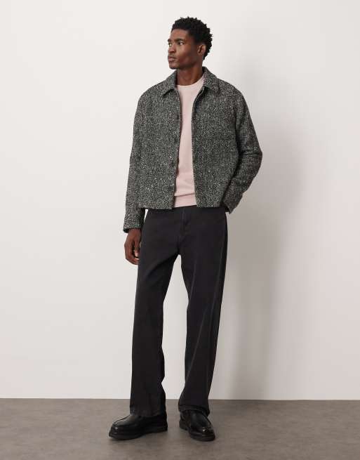 ASOS DESIGN – Svart, fiskbensmönstrad skjortjacka i yllelook, 2 av 5