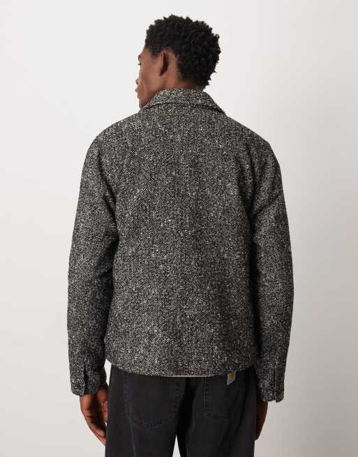 ASOS DESIGN – Svart, fiskbensmönstrad skjortjacka i yllelook, 3 av 5