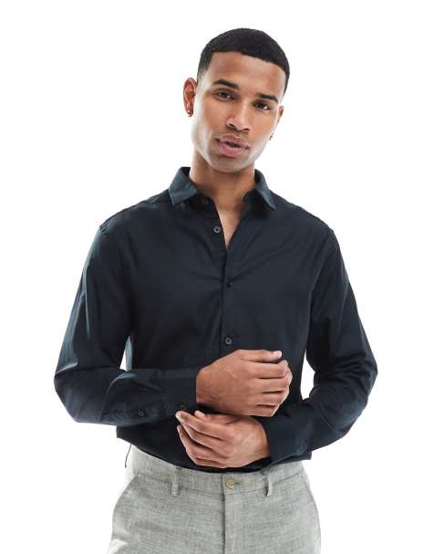 ASOS DESIGN – Svart, formell skjorta i regular fit och lättstruken twill - view 1