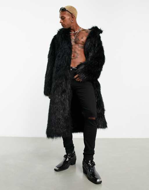 ASOS DESIGN – Svart fuskpälskappa i oversize och lång modell, 3 av 4