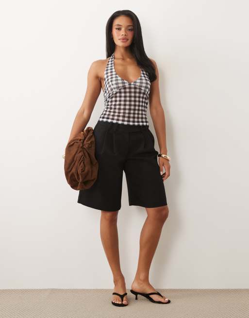 ASOS DESIGN – Svart, ginghamrutig topp i skir mesh med halterneck, 2 av 4