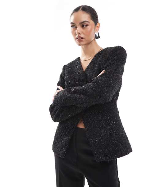 ASOS DESIGN – Svart, glittrig jacka i bouclé - view 1