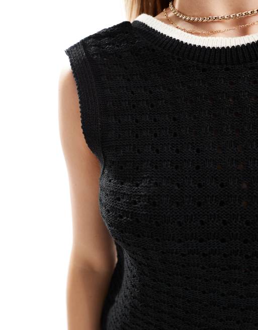 ASOS DESIGN — Svart hålstickad miniklänning med kantband, 4 av 4