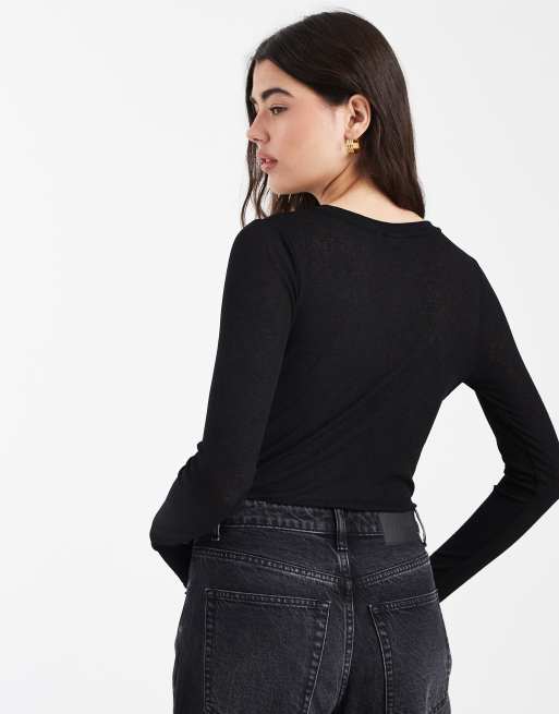 ASOS DESIGN – Svart, halvskir body i mesh med långa ärmar och textur, 3 av 4