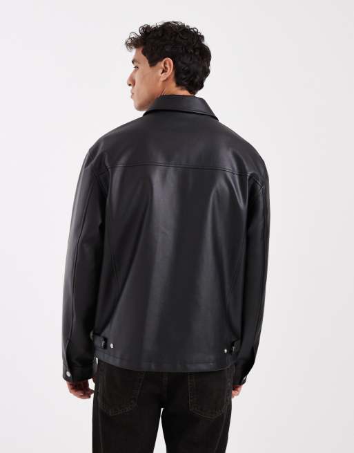 ASOS DESIGN – Svart harrington-jacka i läderimitation, 3 av 5